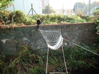river frome net rope bridge erection heath bunting