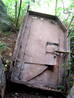 avon gorge firing range tunnel grey metal door, bristol, united kingdom (uk).