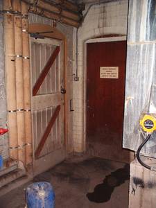 bri hospital service tunnel tunnel entrance inside welding workshop, bristol, united kingdom (uk).